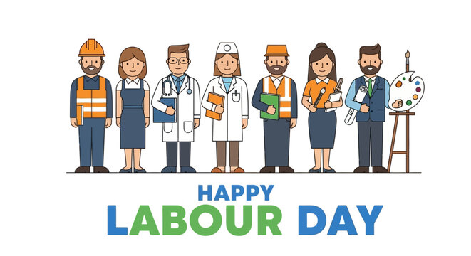 Happy Labour Day Illustration with Diverse Professional People