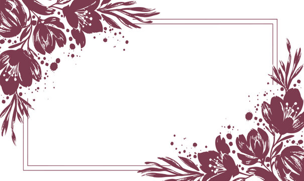 Maroon floral border, elegant frame, decorative template, vector illustration