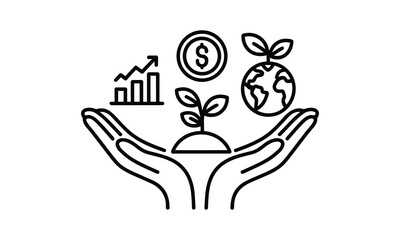 Obraz premium Hands holding sustainable growth and finance icons