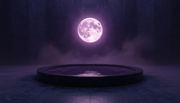Serene liminal night space aesthetic in deep violet and Burnished Lilac colors. Backdrop deeply textured with fine particulate noise and gentle mist