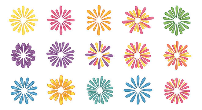 Colorful floral burst collection isolated on transparent background
