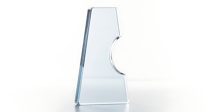 Clear glass trophy award with curved cutout modern minimalist design for achievement and recognition isolated on white background