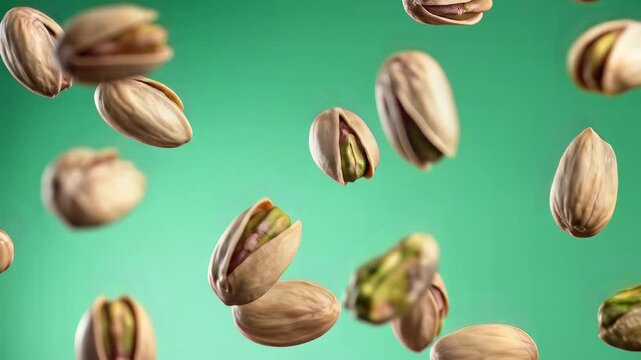 Delicious Pistachios Falling and Floating in MidAir.