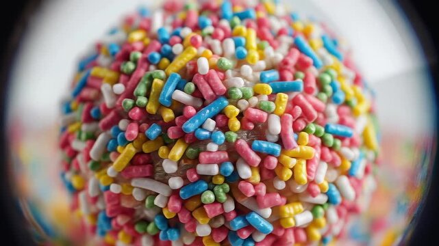 Closeup Macro Shot of Colorful Sprinkles on a Round Object.