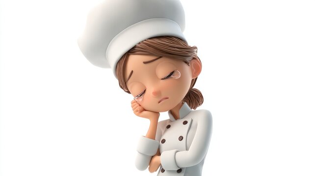 Dejected 3D Chef Girl Crying, A Portrait of Culinary Disappointment and Sadness