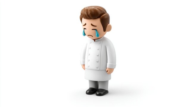 Dejected 3D Chef Character Crying Exaggerated Blue Tears in Isolation