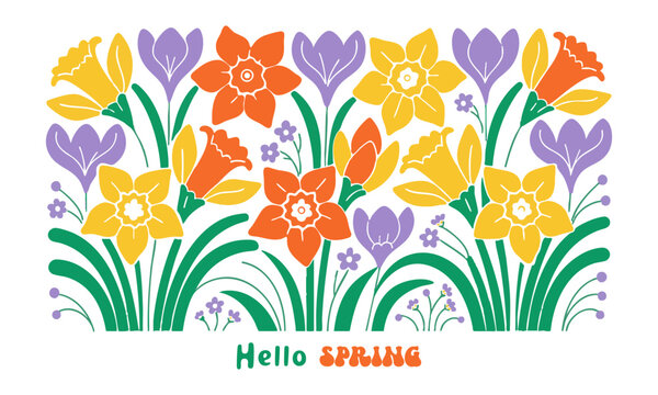 Spring floral arrangement banner flat vector illustration.