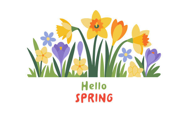 Minimal botanical spring flower banner vector illustration.