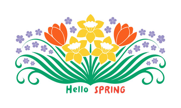 Spring botanical floral composition banner vector illustration.