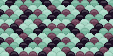 Seamless pattern of overlapping scales in muted teal and purple hues.  Elegant, geometric design ideal for fashion, textile, or website backgrounds. © Olena