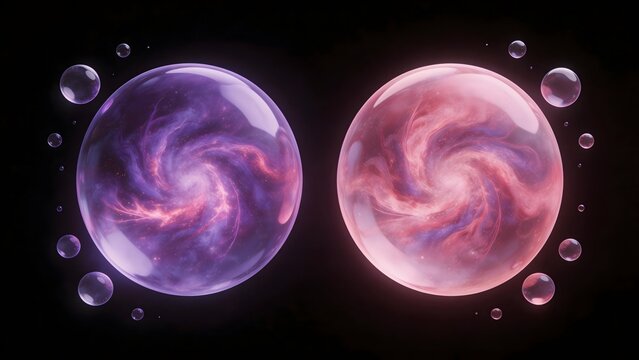 Two cosmic spheres with swirling patterns