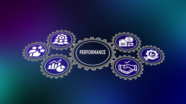 Performance concept with business analytics systems, tracking metrics, workflow optimization and modern corporate technology infrastructure visualization design.