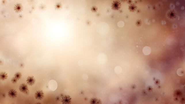 Ethereal scientific backdrop featuring soft light flares and glowing scattered organic particles against a warm gradient palette