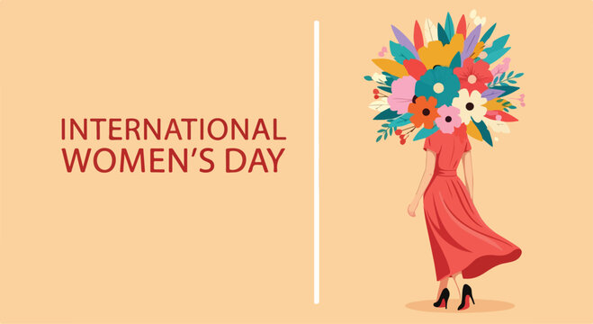 Celebrating International Women's Day with a vibrant illustration of a woman holding a colorful bouquet of flowers