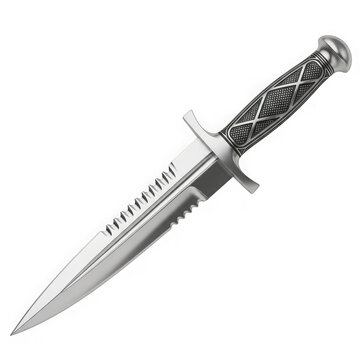 A double edged dagger with a black handle