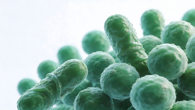 Microscopic view of green bacteria