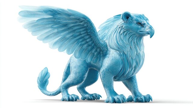 Ethereal Cyan Griffin Sculpture with Intricate Filigree Carvings