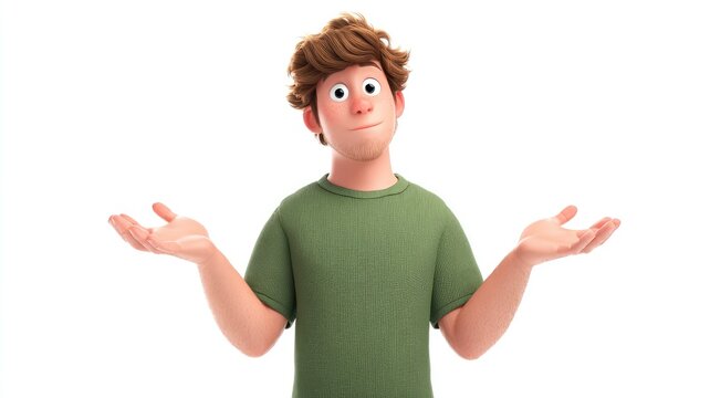 Expressive 3D Character with Freckles Shrugging in Clueless Uncertainty