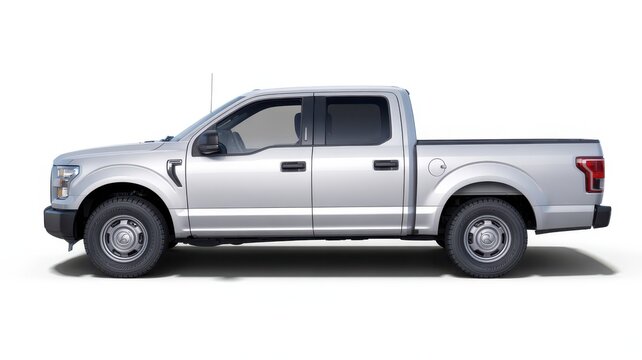 Silver ford f150 pickup truck isolated on white background side view