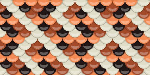 Abstract seamless pattern of overlapping scales in autumnal hues.  Perfect for website backgrounds, textile designs, and decorative projects. Evokes a sense of warmth, texture, and natural beauty. © Olena
