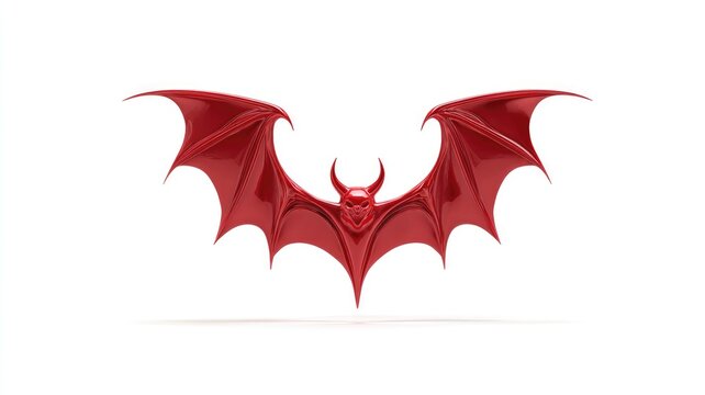Glossy Red Devil Bat Winged Sculpture on White Background