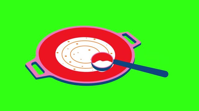The crepe batter is spread onto the griddle animation