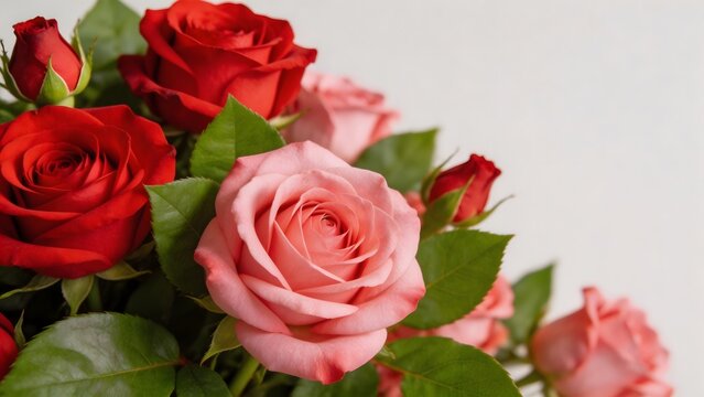 Bouquet of red and pink roses