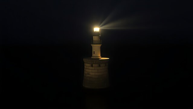 fresnel. Lighthouse beam rotating over calm sea at night, long exposure. travel magazines, destination branding, designed for travel destination branding, used by product managers.