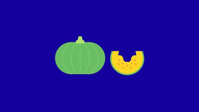 Green pumpkin slice animation on blue screen