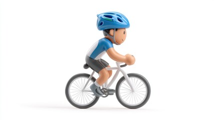 Naklejka premium Happy Cartoon Cyclist in Blue Helmet, a Clean 3D Render on White