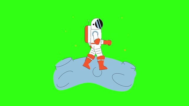 Walking astronaut animation on green screen