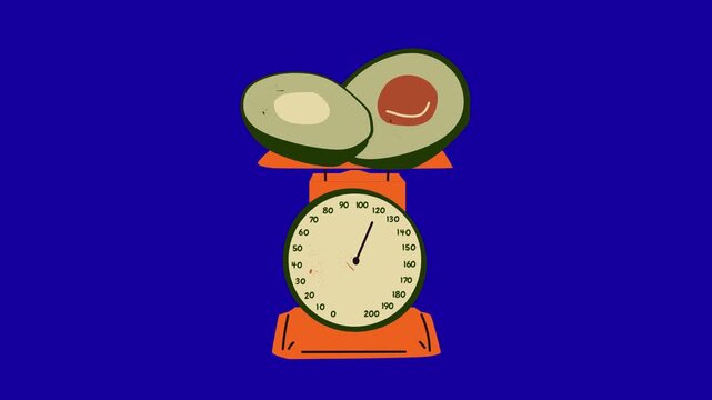 Avocado measure on a scale animation