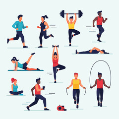 Fototapeta premium Diverse people exercising, fitness, workout, healthy lifestyle, sports, recreation, activity