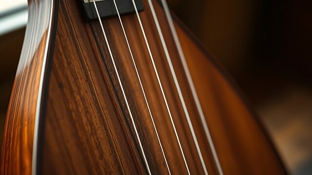 pipa. A close-up of an elegant rosewood pipa with four silk strings, showcasing its graceful curves and rich wood grain. event programs.