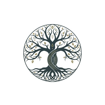 Mystical Tree of Life Emblem, Celtic Knot Roots and Branches, Spiritual Symbol