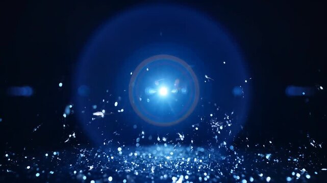 Abstract Blue Sparkles and Light Bursts Motion Background.