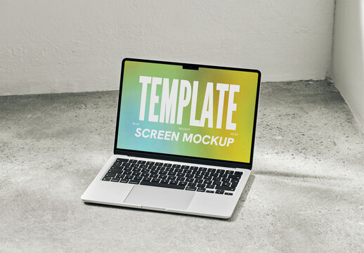 Mockup Of Open Laptop With Customizable Monitor