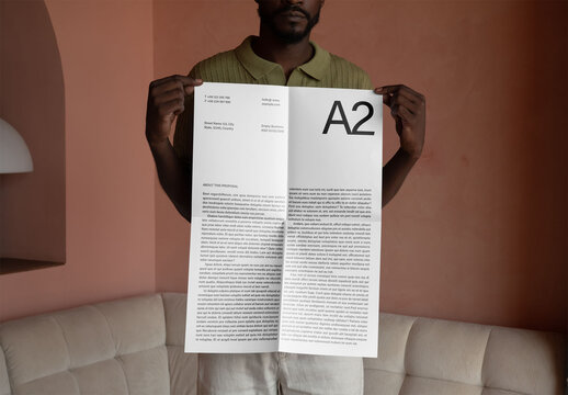 Mockup Of Customizable A2 Folded Paper