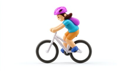 Naklejka premium Joyful 3D Clay-Style Girl with Pink Helmet Happily Riding a Bicycle