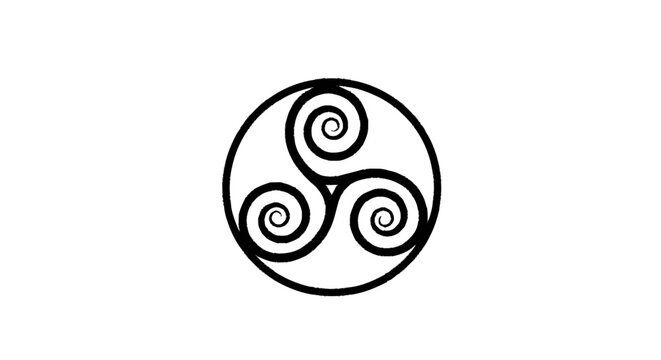 Celtic Triskele Symbol Black Outline on White Background - Ancient Irish Knotwork Art Illustration