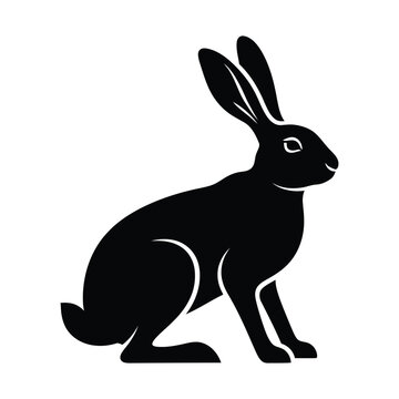 Minimalist rabbit silhouette vector, black hare icon on white background, elegant bunny profile for logo design