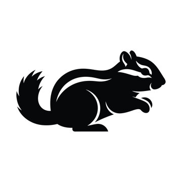 Minimalist chipmunk vector logo, black silhouette of a wild ground squirrel, stylized forest animal icon for branding