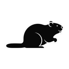 Fototapeta premium Minimalist beaver silhouette vector icon, black beaver animal logo design, wild rodent profile on white background