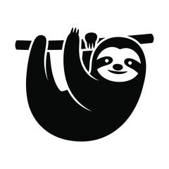Minimalist sloth vector icon, black silhouette of a cute sloth hanging on a branch, simple animal logo design element © Mim's Creation