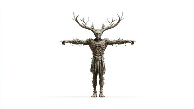 Majestic Antlered Forest Spirit, a Detailed 3D Character Model in T-Pose