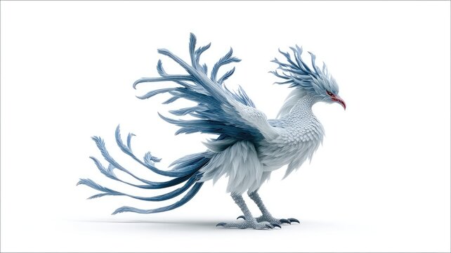 Majestic Ice Phoenix with Intricate Antler-like Plumage