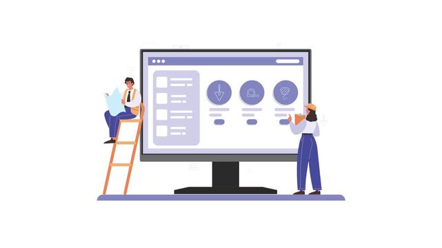 Construction Project Management Dashboard and Workflow Interface Animation