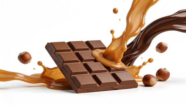 Chocolate bar with caramel splash and nuts