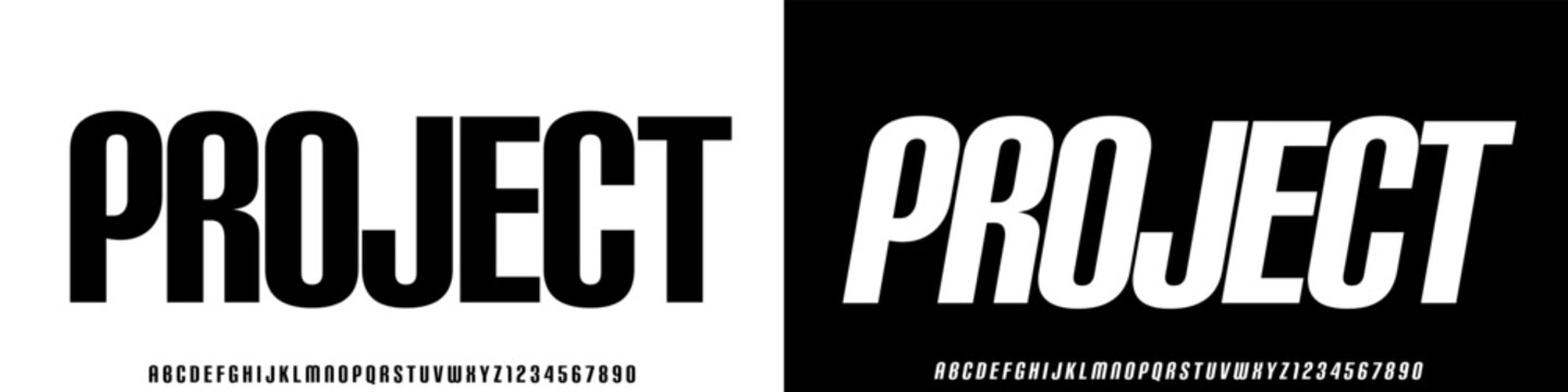 Condensed sans serif font alphabet in modern clean style. Narrow typography set with regular and italic letters, including numbers and punctuation. Ideal for branding, editorial design, posters, headl