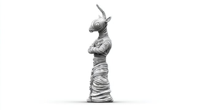 Monochrome Anthropomorphic Goat Figure, Wrapped in Lines with Arms Crossed Defiantly